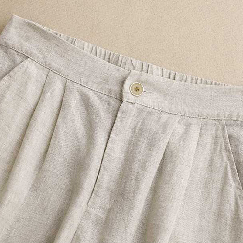 Buddha Stones夏 カジュアル 無地 ジッパーボタン アクリルファイバー カエルボタン レディース ショートパンツ ポケット付き - image 14