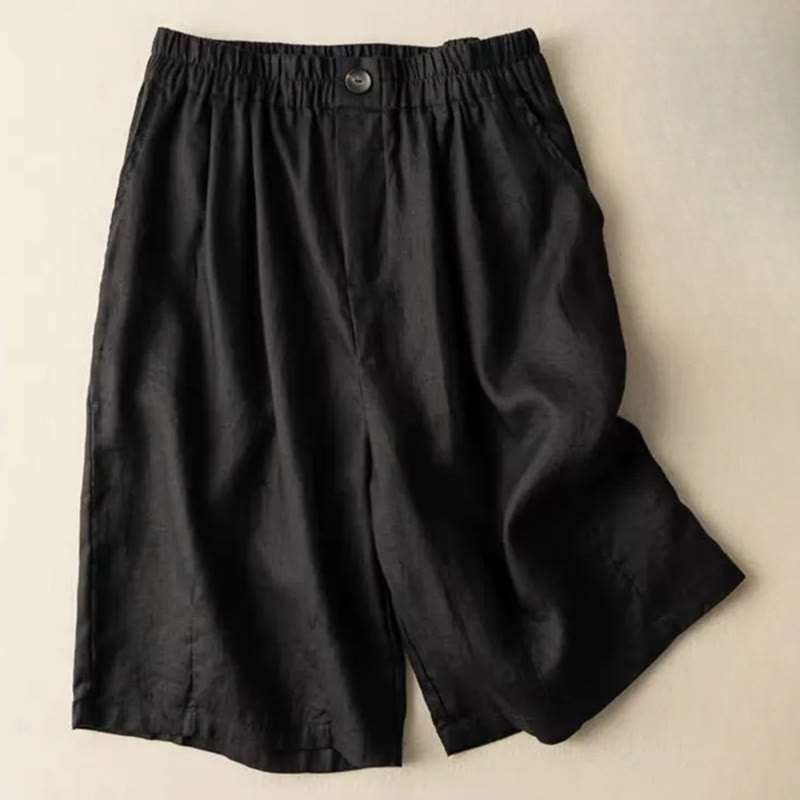 Buddha Stones夏 カジュアル 無地 ジッパーボタン コットンリネン レディース ショートパンツ ポケット付き - 黒 - US8-10、 UK/AU12-14、EU40-42 (3XL) - image 13