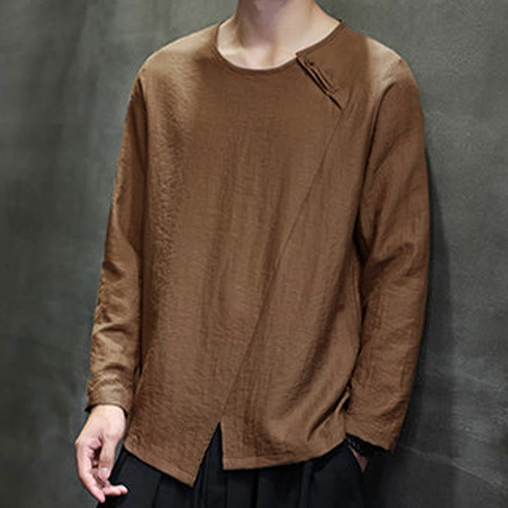 Buddha Stones無地 ゆったり 長袖 ラウンドネック コットン メンズシャツ - image 41