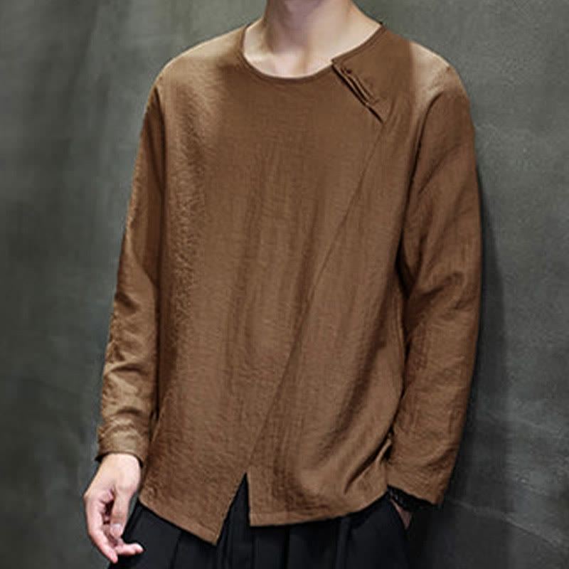 Buddha Stones無地 ゆったり 長袖 ラウンドネック コットン メンズシャツ - image 41