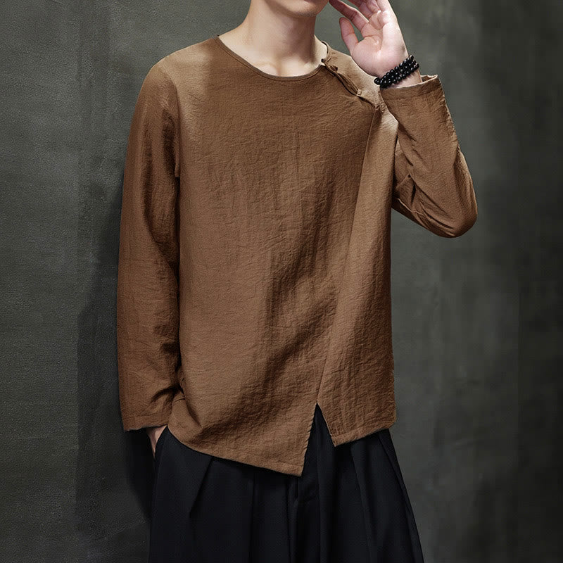 Buddha Stones無地 ゆったり 長袖 ラウンドネック コットン メンズシャツ - image 40