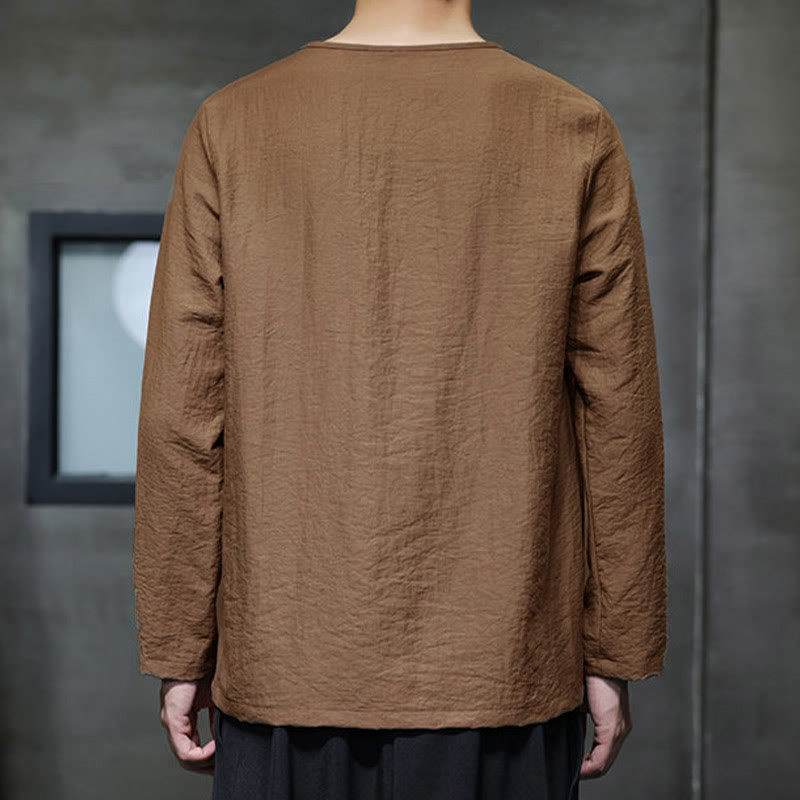 Buddha Stones無地 ゆったり 長袖 ラウンドネック メンズシャツ - image 35