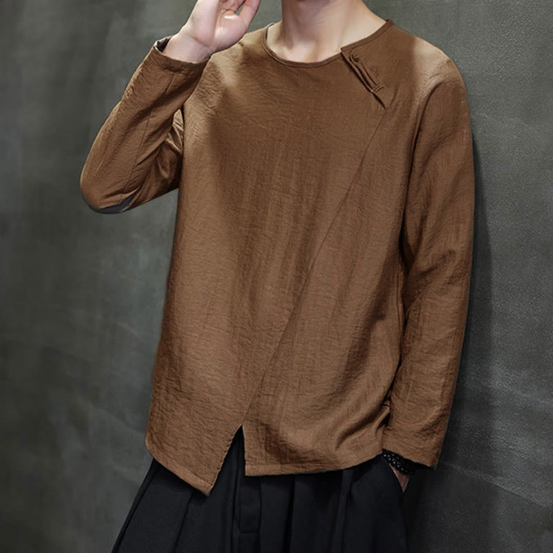 Buddha Stones無地 ゆったり 長袖 ラウンドネック コットン メンズシャツ - image 39