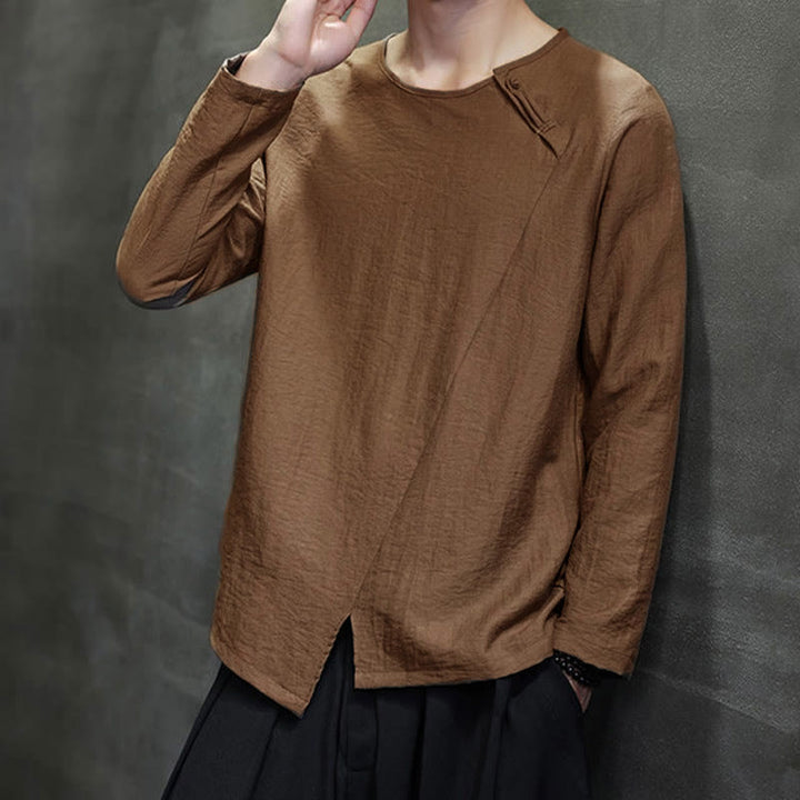 Buddha Stones無地 ゆったり 長袖 ラウンドネック コットン メンズシャツ - image 39