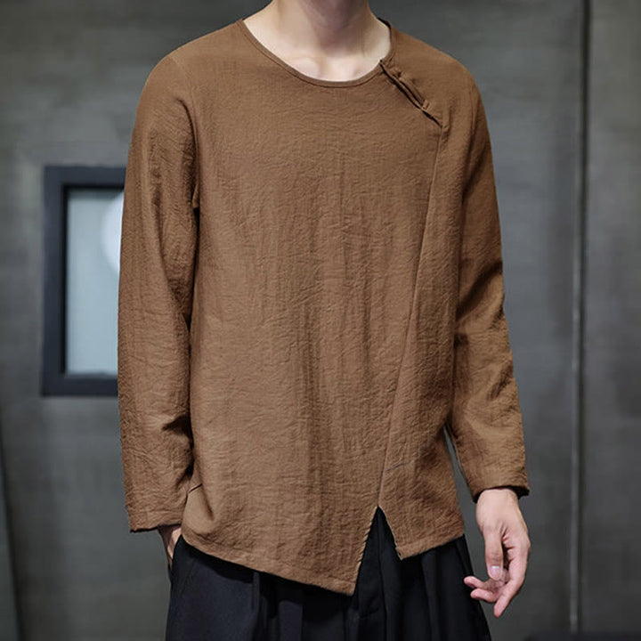 Buddha Stones無地 ゆったり 長袖 ラウンドネック コットン メンズシャツ - image 36