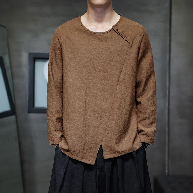 Buddha Stones無地 ゆったり 長袖 ラウンドネック コットン メンズシャツ - ペルー - US/UK/AU44、EU54 (5XL) - image 34