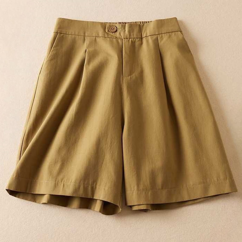 Buddha Stones夏 カジュアル 無地 コットン リネン ジッパー ボタン レディース ショートパンツ ポケット付き - ゴールデンロッド - US12、 UK/AU16、 EU44 (3XL) - image 0