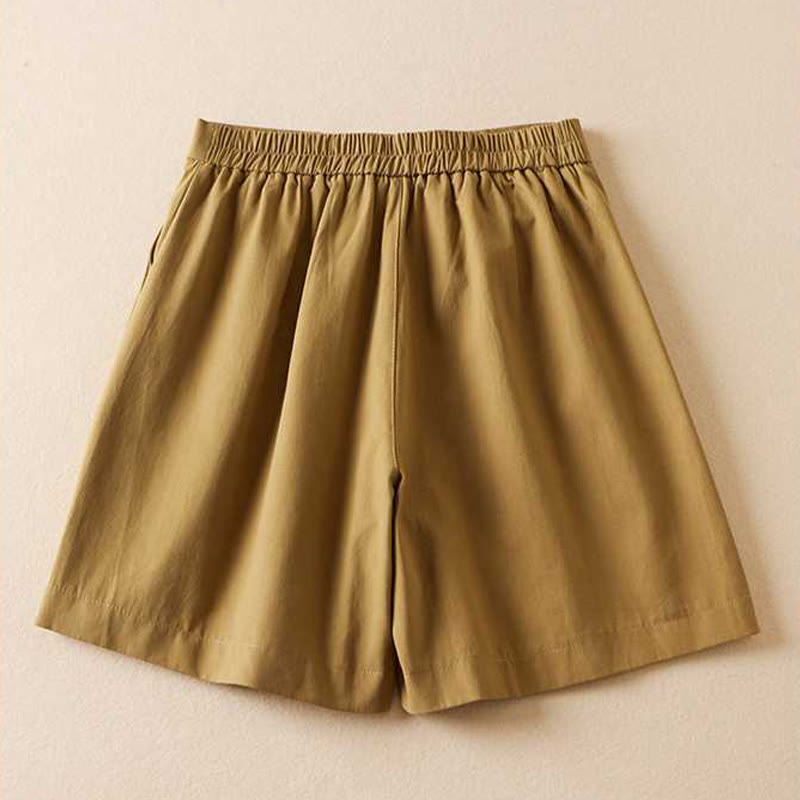 Buddha Stones夏 カジュアル 無地 コットン リネン ジッパー ボタン レディース ショートパンツ ポケット付き - image 1