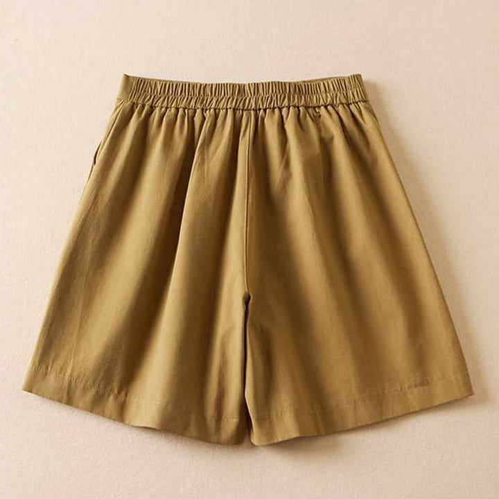 Buddha Stones夏 カジュアル 無地 コットン リネン ジッパー ボタン レディース ショートパンツ ポケット付き - image 1