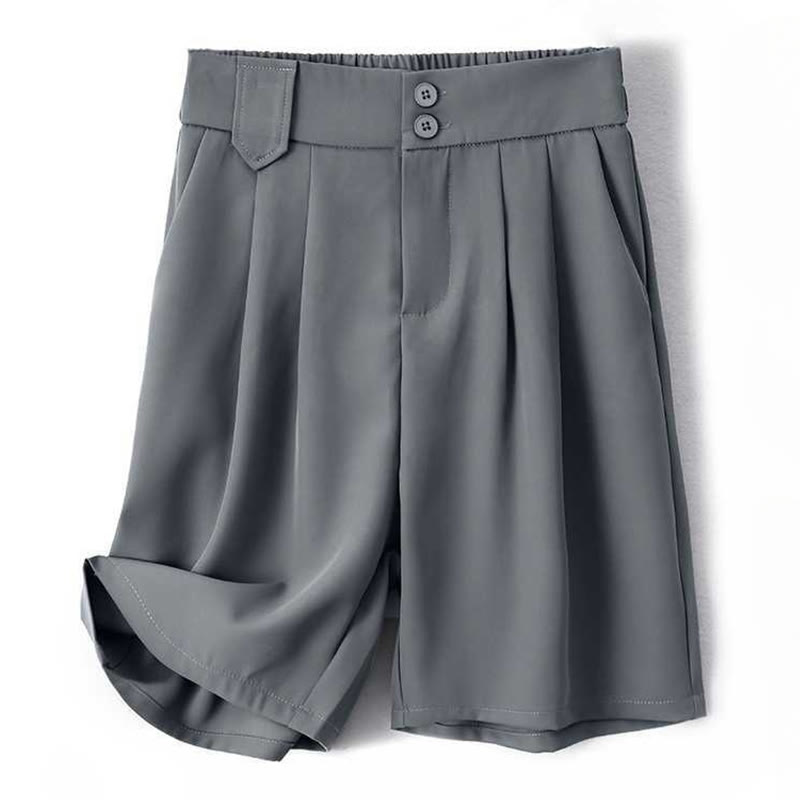 Buddha Stones夏 カジュアル ジッパーボタン ゆったり 無地 コットンリネン レディース ショートパンツ ポケット付き - ライトスレートグレー - US8-10，UK/AU12-14，EU40-42 (2XL) - image 0