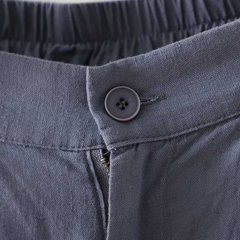 Buddha Stones夏 カジュアル 無地 カエルボタン ジッパーボタン アクリル繊維 レディース ショートパンツ ポケット付き - image 2