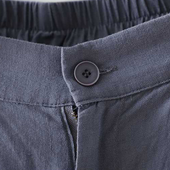 Buddha Stones夏 カジュアル 無地 カエルボタン ジッパーボタン アクリル繊維 レディース ショートパンツ ポケット付き - image 2