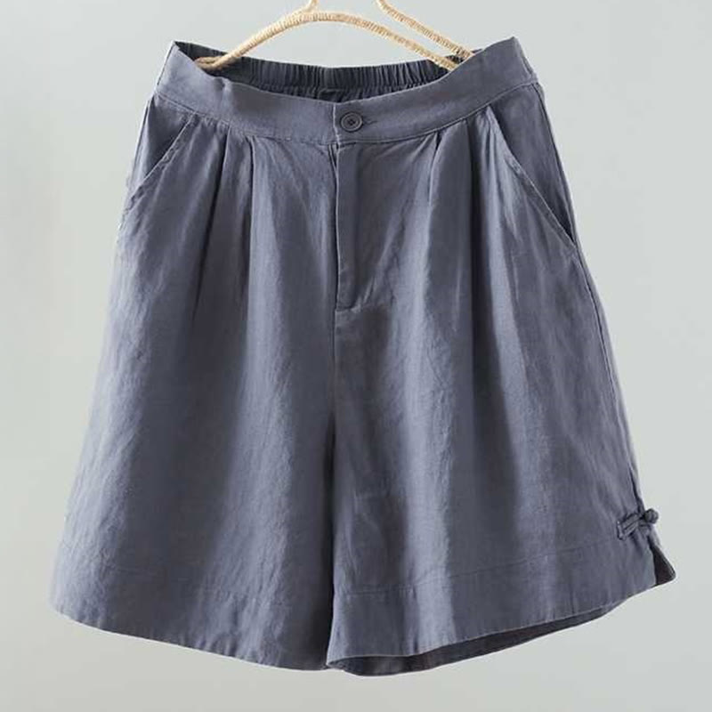 Buddha Stones夏 カジュアル 無地 カエルボタン ジッパーボタン アクリル繊維 レディース ショートパンツ ポケット付き - コーンフラワーブルー - US12、 UK/AU16、 EU44 (2XL) - image 0