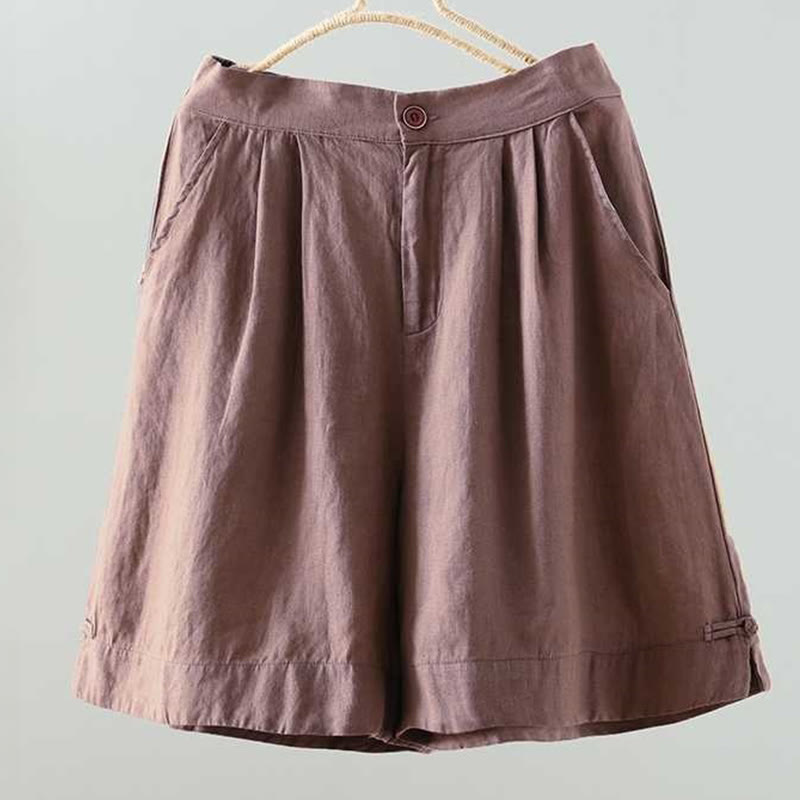 Buddha Stones夏 カジュアル 無地 カエルボタン ジッパーボタン アクリル繊維 レディース ショートパンツ ポケット付き - サドルブラウン - US12、 UK/AU16、 EU44 (2XL) - image 11