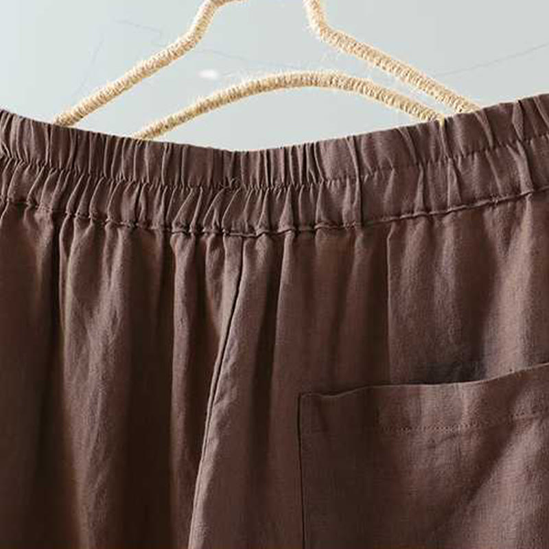 Buddha Stones夏 カジュアル 無地 カエルボタン ジッパーボタン アクリル繊維 レディース ショートパンツ ポケット付き - image 18