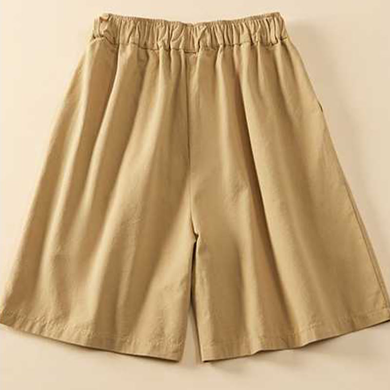 Buddha Stones夏 カジュアル ゆったり 無地 コットン レディース ショートパンツ ポケット付き - image 1
