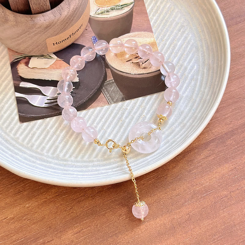 Buddha Stones天然ピンククリスタルビーズ 平和バックル 自己受容ブレスレット