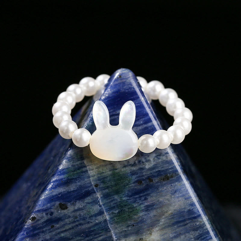 Buddha Stones3mm シャコガイ 石ビーズ ウサギの祝福 弾性リング