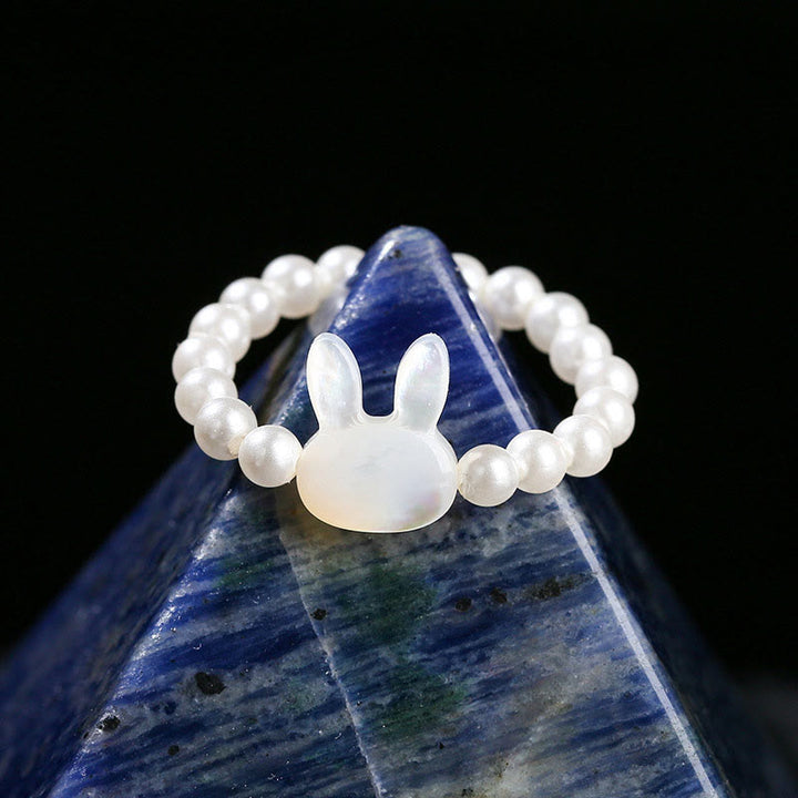 Buddha Stones3mm シャコガイ 石ビーズ ウサギの祝福 弾性リング