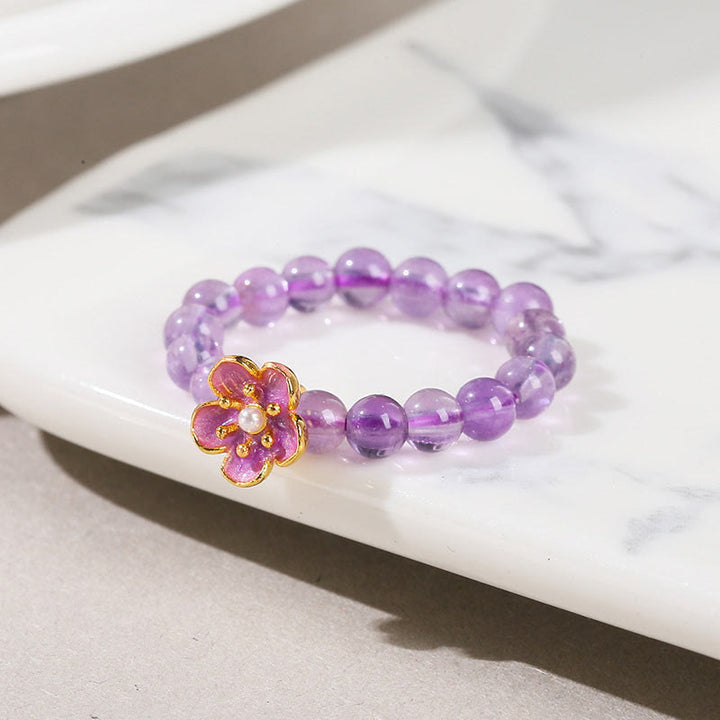 Buddha Stones3mm アメジスト ピーチブロッサム 弾性ストリングリング