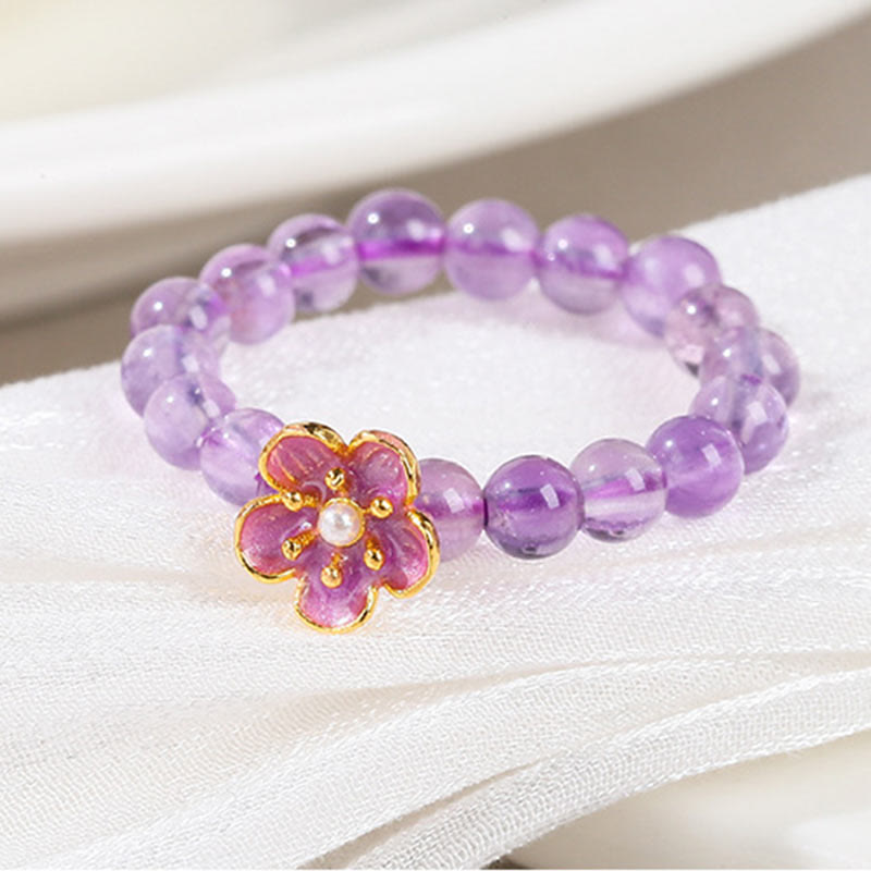 Buddha Stones3mm アメジスト ピーチブロッサム 弾性ストリングリング