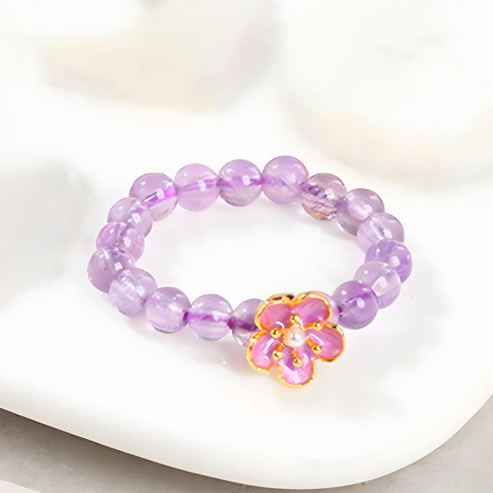 Buddha Stones3mm アメジスト ピーチブロッサム 弾性ストリングリング
