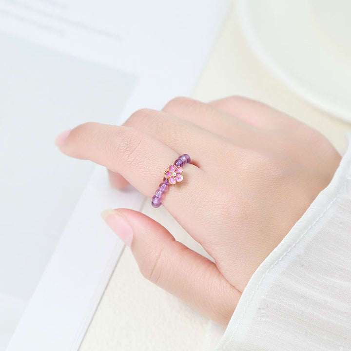 Buddha Stones3mm アメジスト ピーチブロッサム 弾性ストリングリング