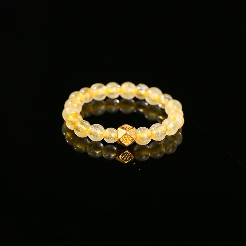 Buddha Stones3mm ゴールデンルチルクォーツビーズ 富の弾性ストリングリング