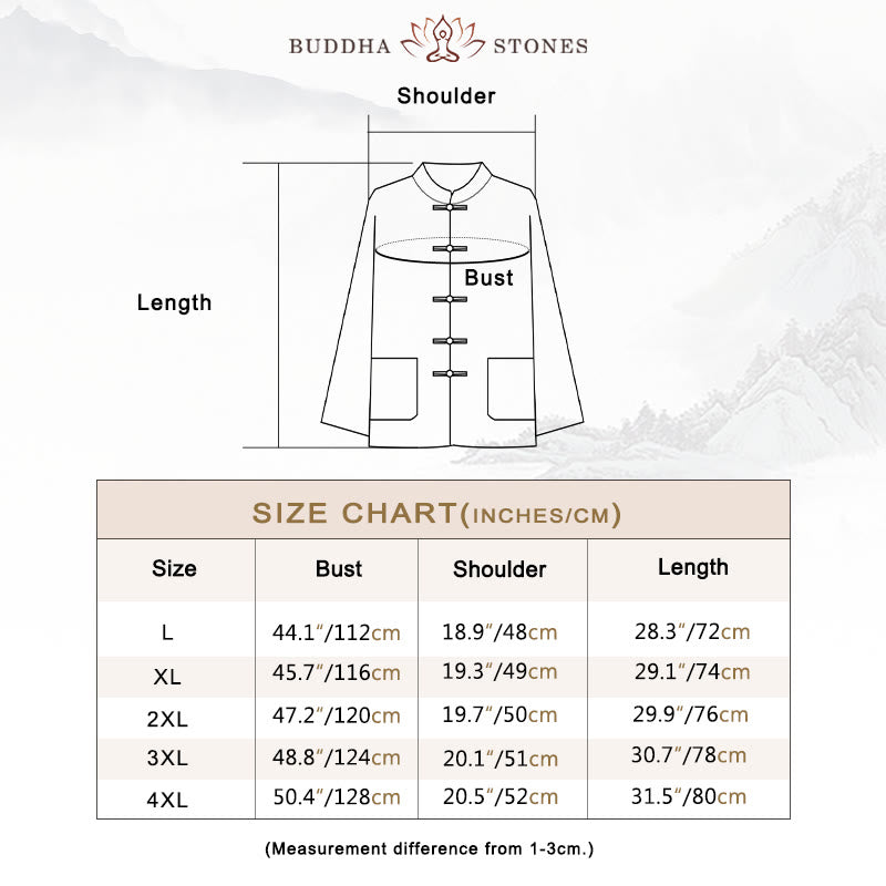 Buddha Stones 2点セット 唐装 無地 カエルボタン メンズ 長袖 シャツ パンツ セット - image 3