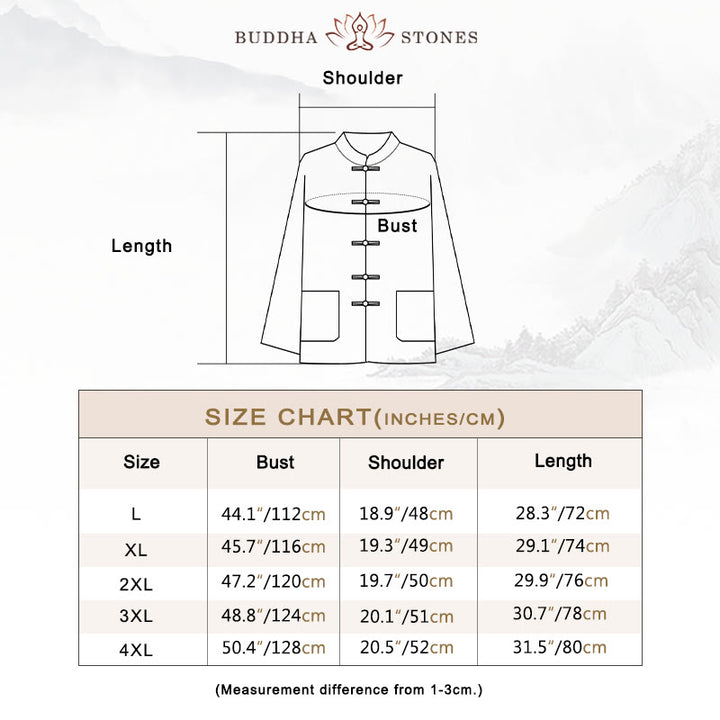 Buddha Stones 2点セット 唐装 無地 カエルボタン メンズ 長袖 シャツ パンツ セット - image 3