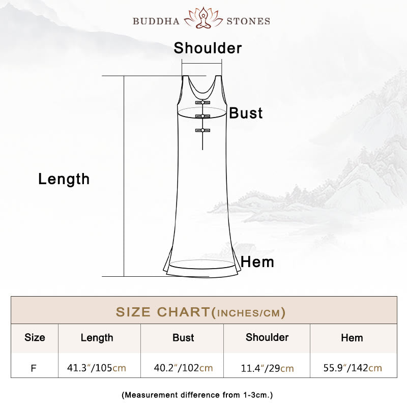 Buddha Stonesカエルボタン ラミーリネン レディース ノースリーブ 膝丈 ポケット付きワンピース - image 3