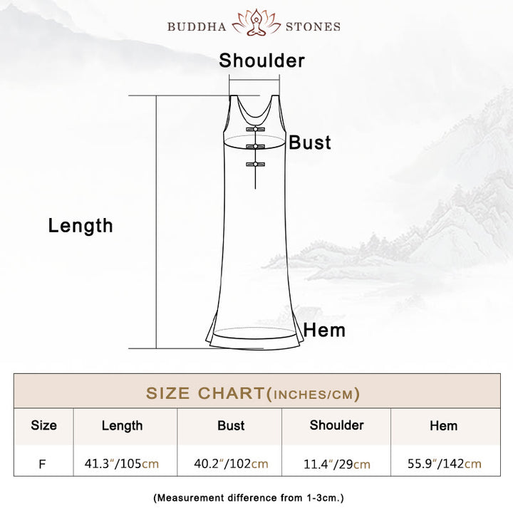 Buddha Stonesカエルボタン ラミーリネン レディース ノースリーブ 膝丈 ポケット付きワンピース - image 3