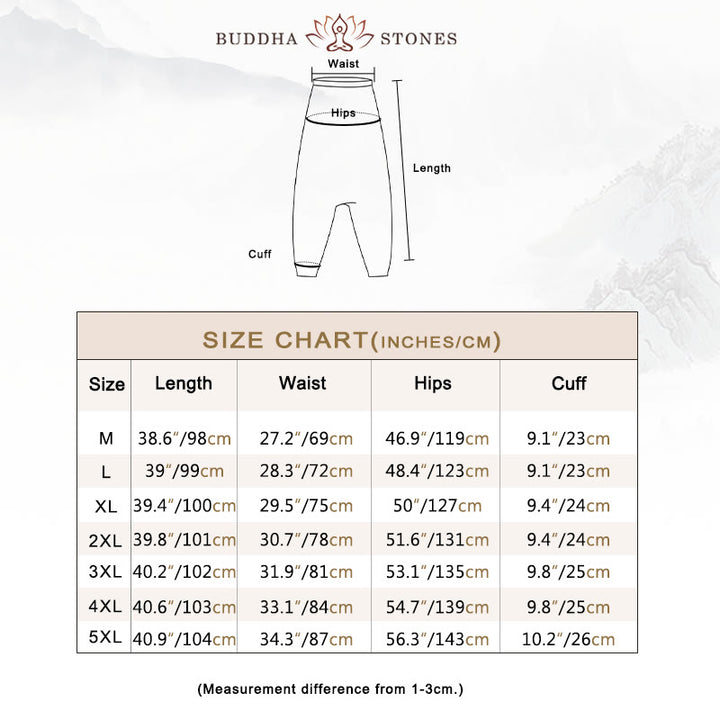 Buddha Stonesと葉、つる柄プリントのコットンメンズロング丈クロップドハーレムパンツ（ポケット付き） - image 3