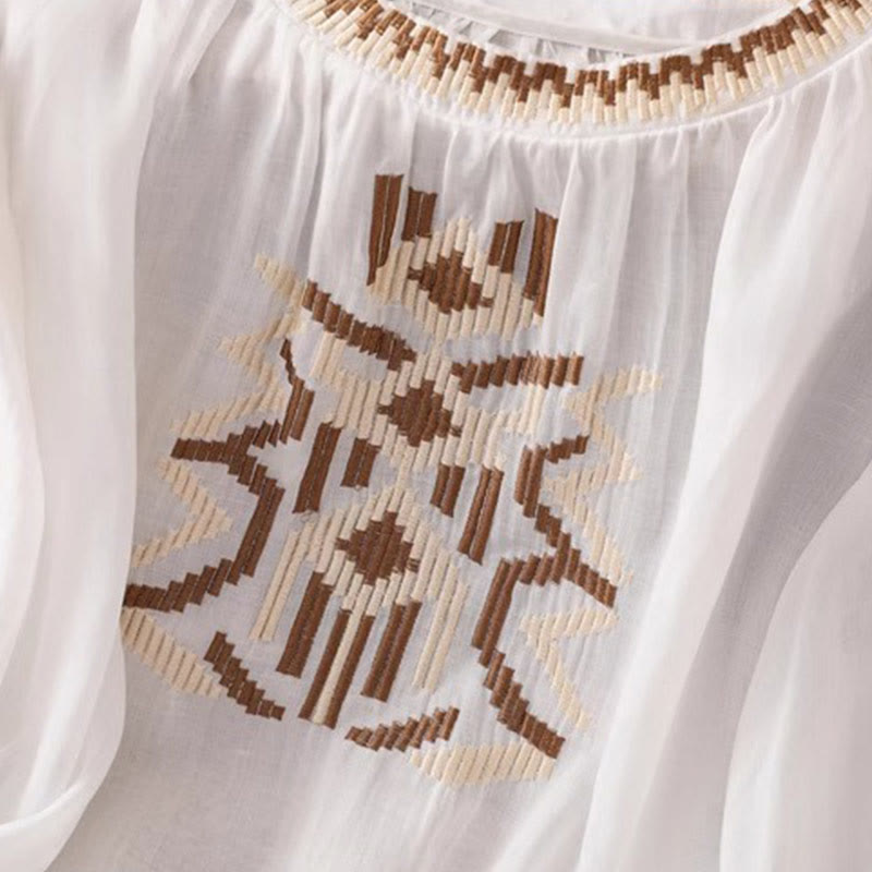 Buddha Stonesカジュアル シンメトリー 刺繍 レディース クルーネックデザイン 半袖 スパンデックス Tシャツ - image 6