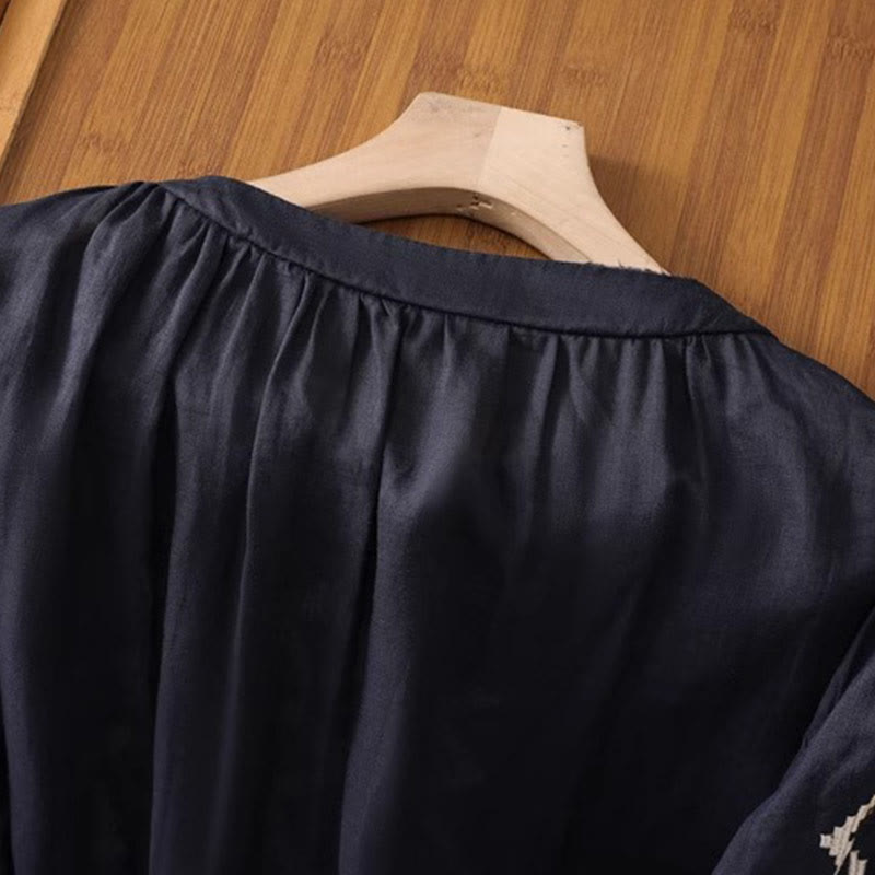 Buddha Stonesカジュアル シンメトリー 刺繍 レディース クルーネックデザイン 半袖 スパンデックス Tシャツ - image 9