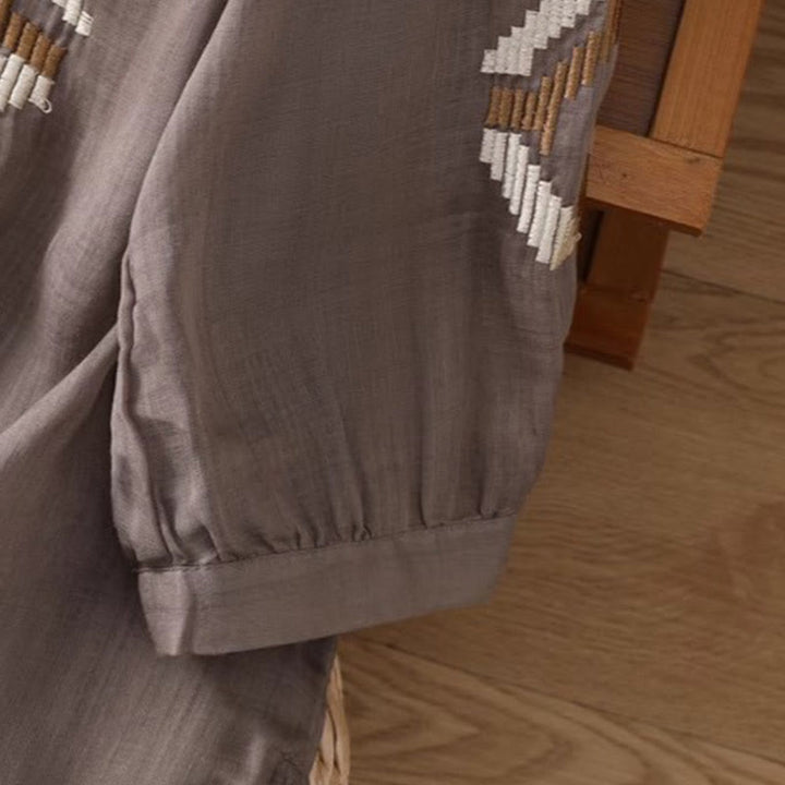 Buddha Stonesカジュアル シンメトリー 刺繍 レディース クルーネックデザイン 半袖 スパンデックス Tシャツ - image 19