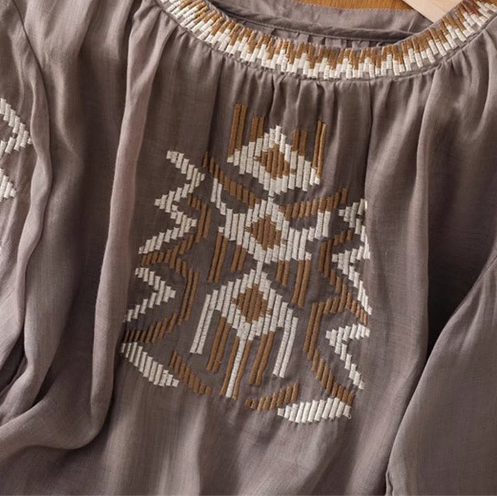 Buddha Stonesカジュアル シンメトリー 刺繍 レディース クルーネックデザイン 半袖 スパンデックス Tシャツ - image 16