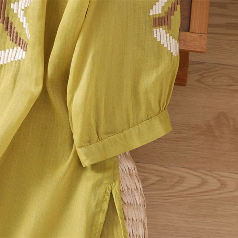 Buddha Stonesカジュアル シンメトリー 刺繍 レディース クルーネックデザイン 半袖 スパンデックス Tシャツ - image 28