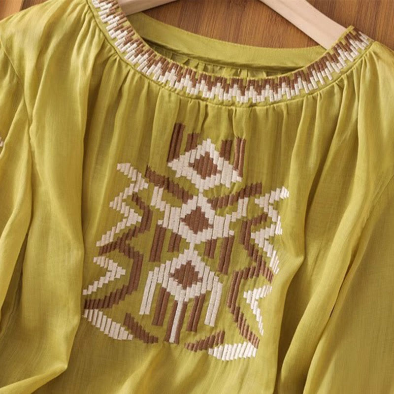 Buddha Stonesカジュアル シンメトリー 刺繍 レディース クルーネックデザイン 半袖 スパンデックス Tシャツ - image 31