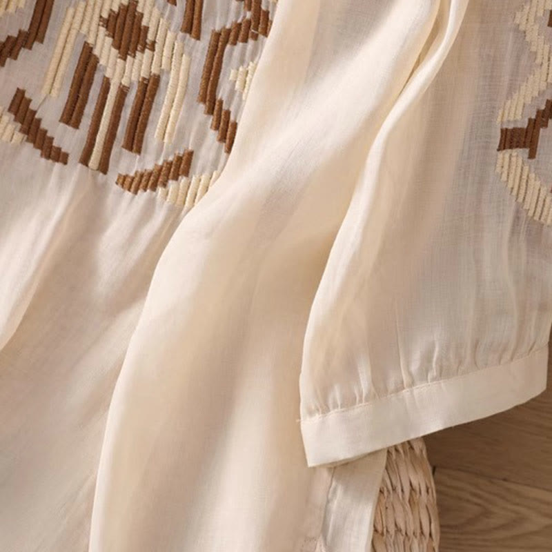 Buddha Stonesカジュアル シンメトリー 刺繍 レディース クルーネックデザイン 半袖 スパンデックス Tシャツ - image 37