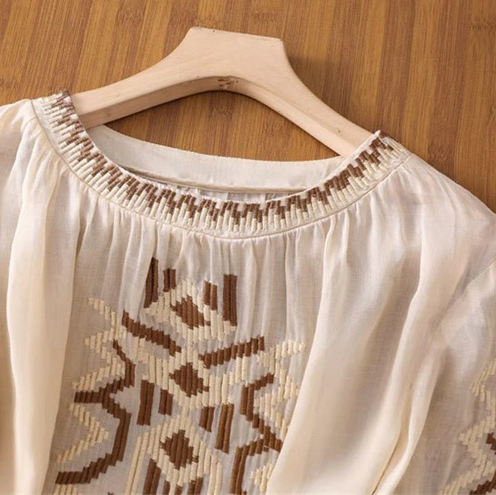 Buddha Stonesカジュアル シンメトリー 刺繍 レディース クルーネックデザイン 半袖 スパンデックス Tシャツ - image 35