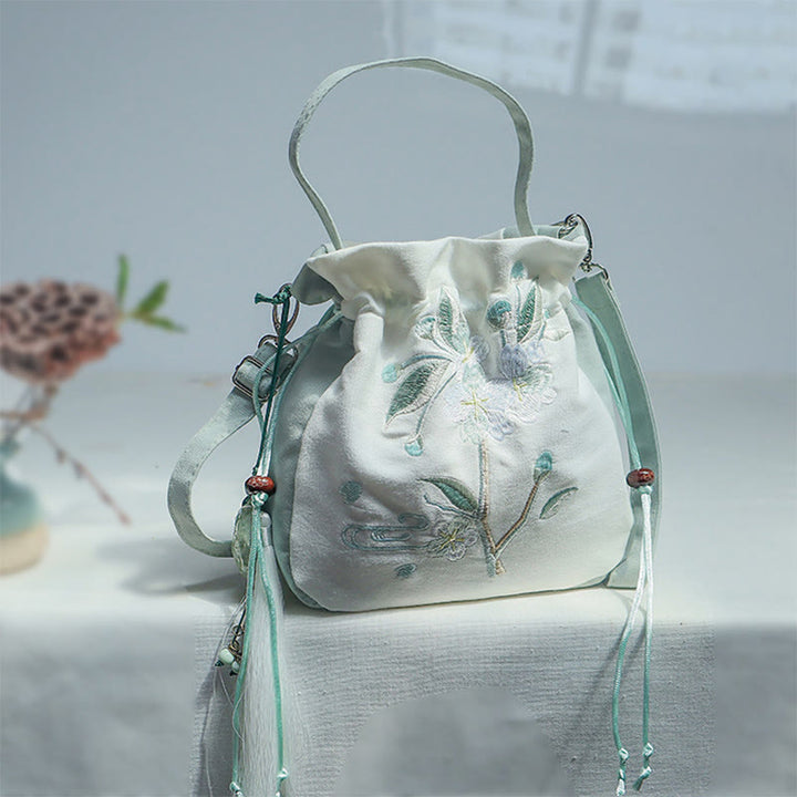 Buddha Stones刺繍入りグリーン梨花キャンバストートバッグ クロスボディバッグ ショルダーバッグ ハンドバッグ