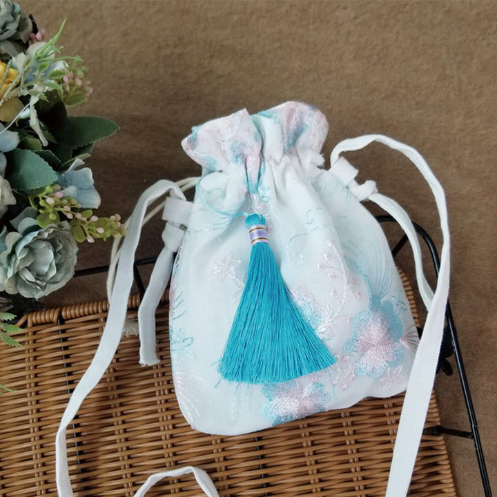 Buddha Stones刺繍の花と桜のつるのキャンバスクロスボディバッグショルダーバッグ
