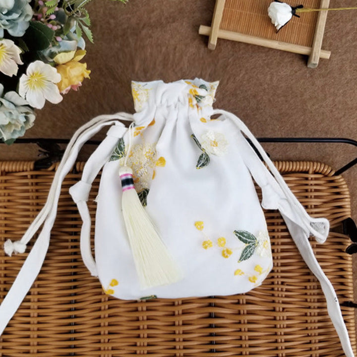 Buddha Stones刺繍の花と桜のつるのキャンバスクロスボディバッグショルダーバッグ