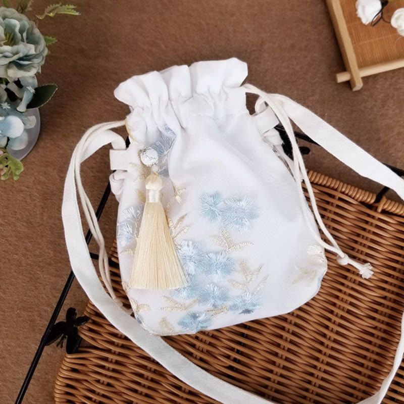 Buddha Stones刺繍の花と桜のつるのキャンバスクロスボディバッグショルダーバッグ
