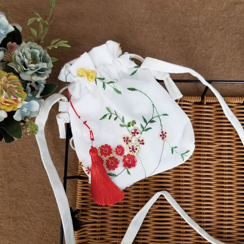 Buddha Stones刺繍の花と桜のつるのキャンバスクロスボディバッグショルダーバッグ