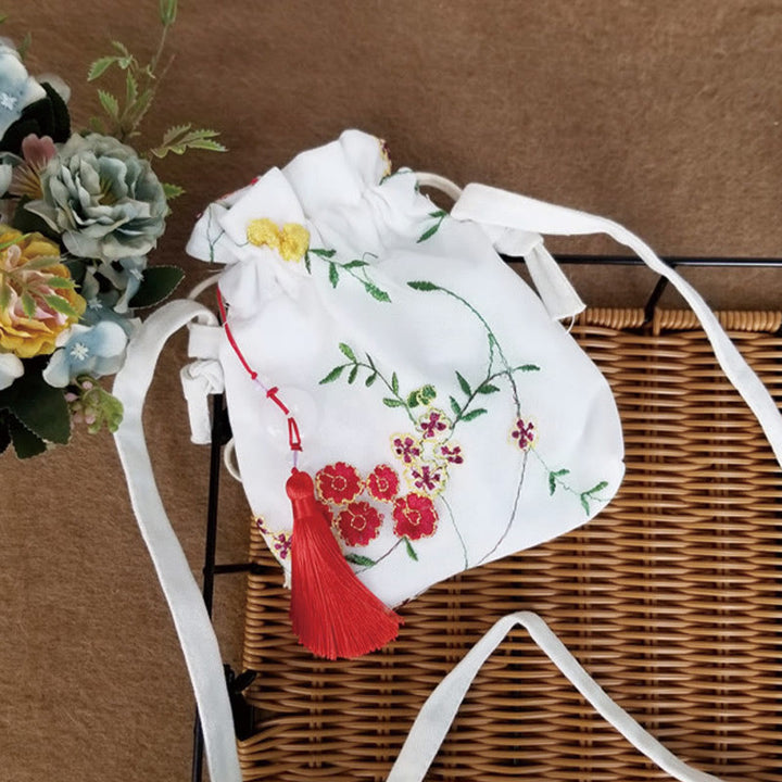 Buddha Stones刺繍の花と桜のつるのキャンバスクロスボディバッグショルダーバッグ