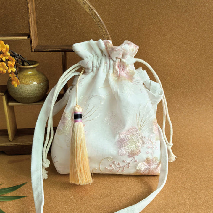 Buddha Stones刺繍の花と桜のつるのキャンバスクロスボディバッグショルダーバッグ