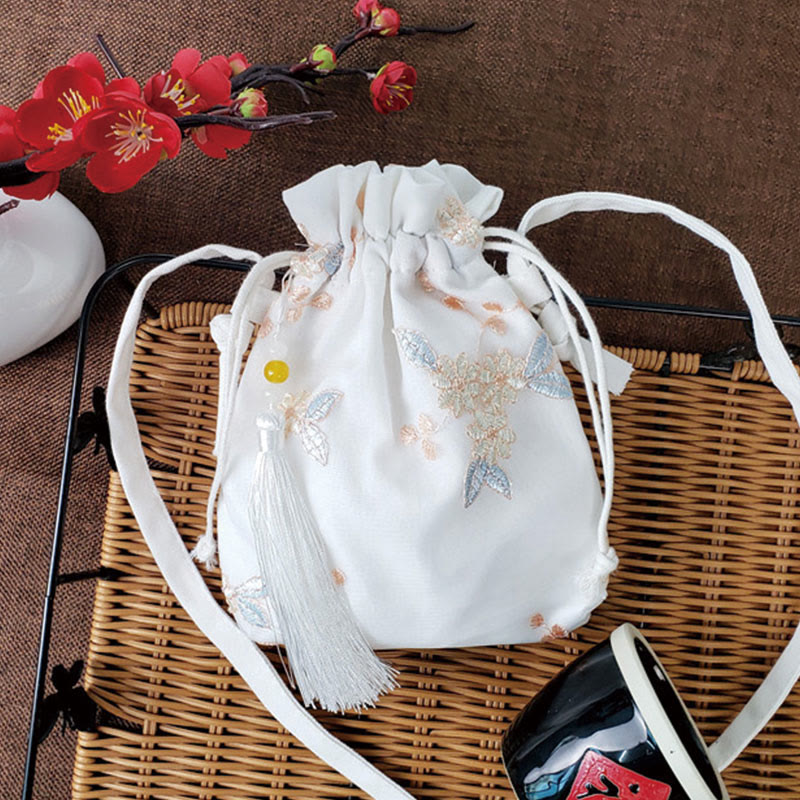 Buddha Stones刺繍の花と桜のつるのキャンバスクロスボディバッグショルダーバッグ