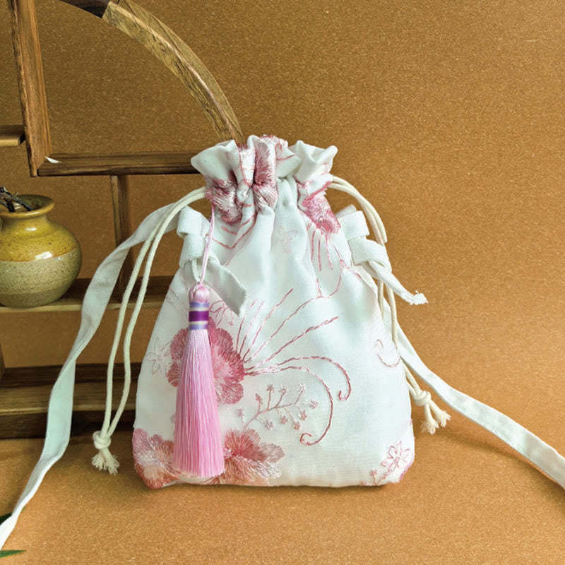Buddha Stones刺繍の花と桜のつるのキャンバスクロスボディバッグショルダーバッグ